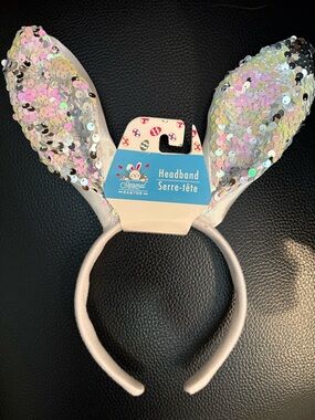 Sequin Bunny Ear Headband - White/Iridescent
